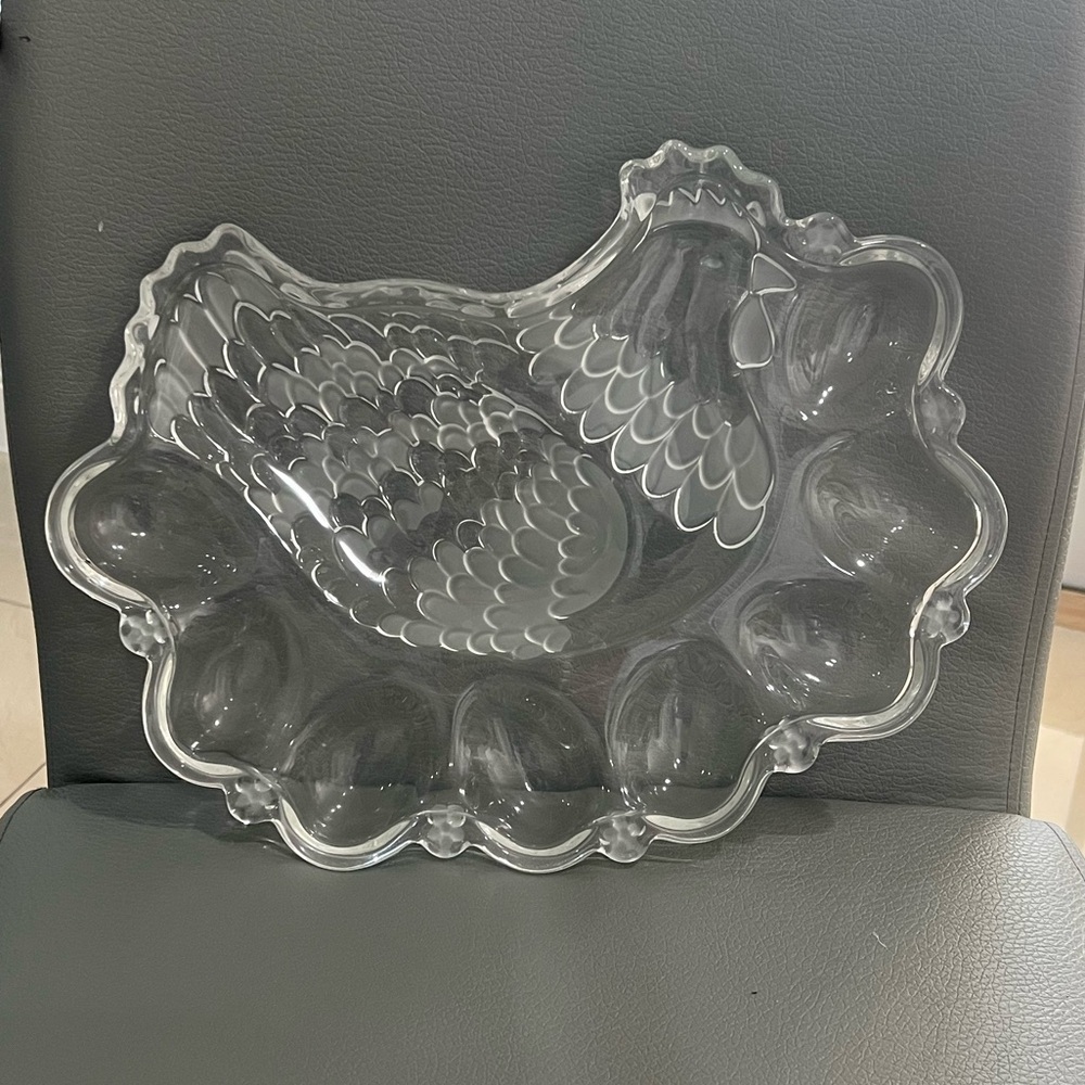 Vintage glass Rooster Deviled Eggs plate